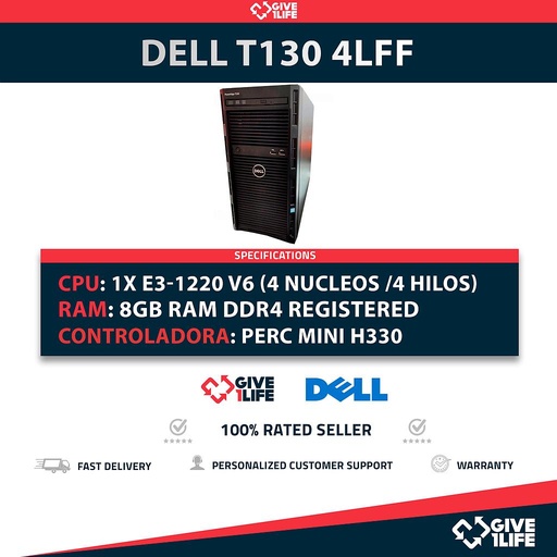 [1405] Servidor Torre DELL PowerEdge T130 4LFF 8GB RAM H330 + 2TB HDD