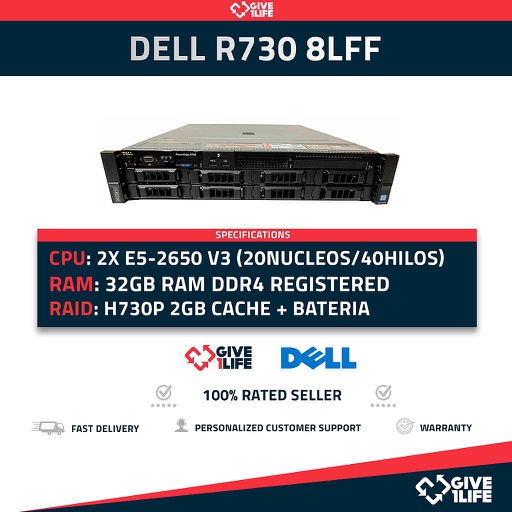 [1411] DELL R730 8LFF 2X E5-2650 V3 (20CORES/40THREADS) + 32GB DDR4 + H730P + 2PSU