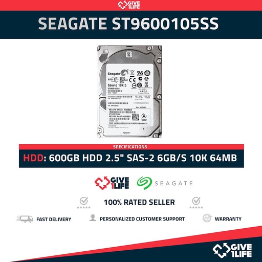 [1276] SEAGATE ST9600105SS 600GB HDD 2.5" SAS-2 6GB/S 10K 64MB
