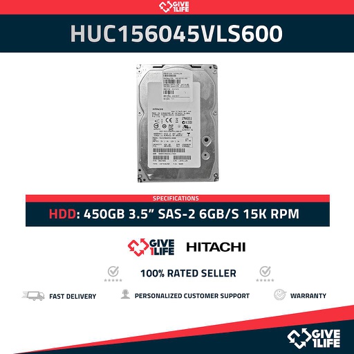 [818] HITACHI HUS156045VLS600 450GB HDD 3.5" SAS-2 6GB/S 15.000 RPM 64MB CACHÉ