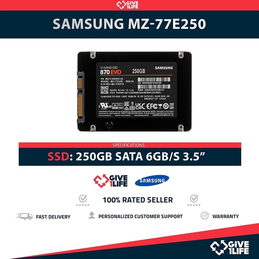 [1496] SAMSUNG 870 EVO MZ-77E250 SSD 250GB 2.5″ SATA 6GB/S