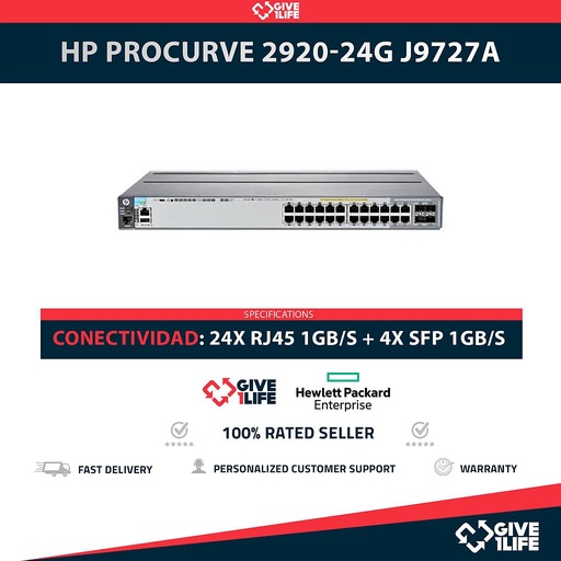 [1566] HP ProCurve Switch J9727A  2920-24G 24 Puertos POE+ RJ45 1GB/S + 4 Puertos SFP 1GB/S