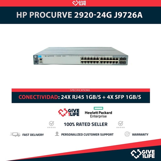 [1567] HP ProCurve Switch J9726A 2920-24G 24 Puertos RJ45 1GB/S + 4 Puertos SFP 1GB/S