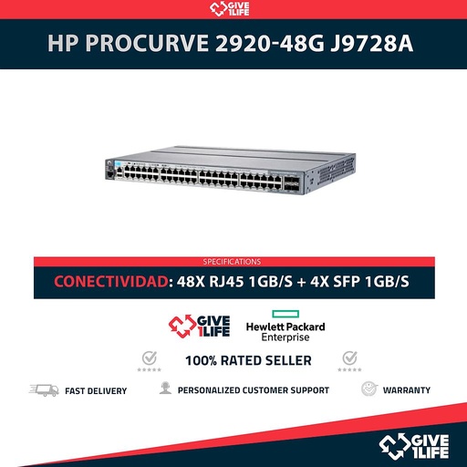 [1568] HP ProCurve Switch J9728A 2920-48G 48 Puertos RJ45 1GB/S + 4 Puertos SFP 1GB/S