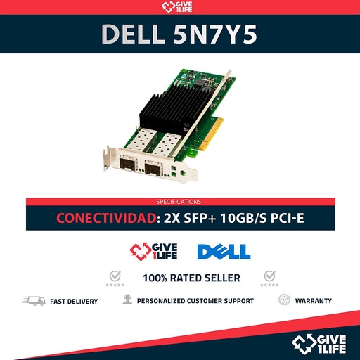 [1623] DELL Intel 5N7Y5 X710-DA2 2x 10GB/s SFP+ PCI Express Perfil Corto