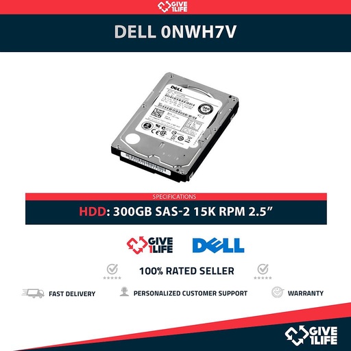 [1687] DELL 0NW7V 300GB HDD 2.5" SAS-2 6GB/S 15K RPM 32MB CACHE