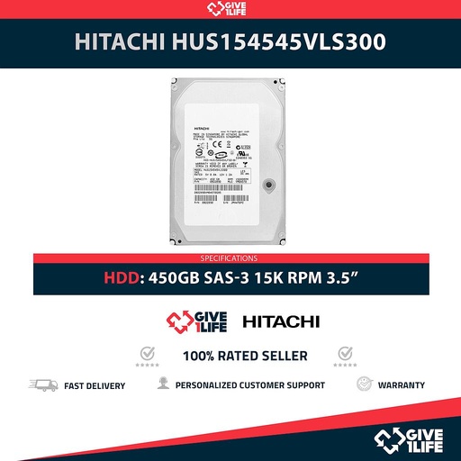 [1689] HITACHI HUS154545VLS300 450GB HDD 3.5" SAS-3 12GB/S 15K RPM 16MB CACHÉ