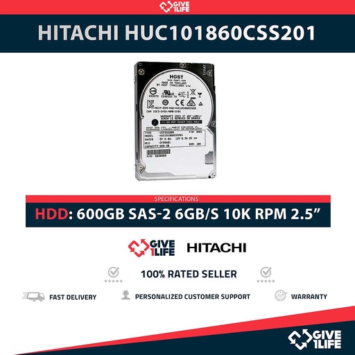 [1706] HITACHI HUC101860CSS201 600GB HDD 2.5" SAS-2 6GB/S 10K 64MB