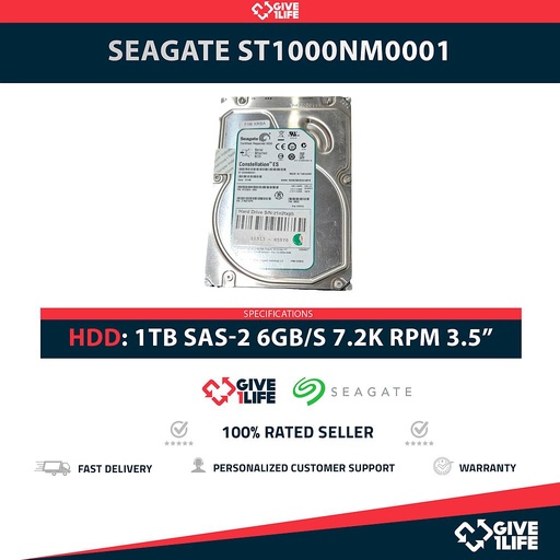 [1709] SEAGATE ST1000NM0001 1TB HDD 3.5" SAS-2 6GB/S 7.2K 64MB