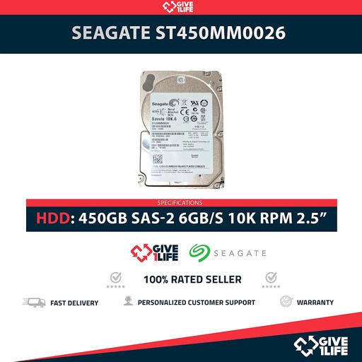 [1710] SEAGATE ST450MM0026 450GB HDD 2.5" SAS-2 6GB/S 10K 64MB