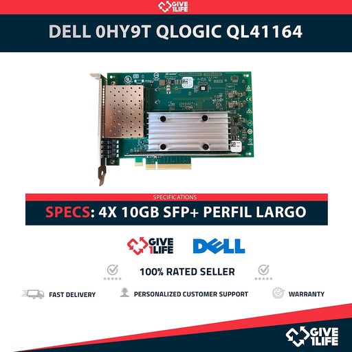 [1712] DELL 0HY9T QLogic QL41164 4x 10GB/s SFP+ TARJETA DE RED PERFIL LARGO