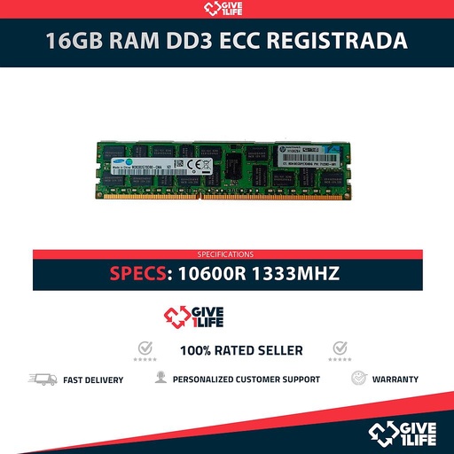[1743] 16GB RAM DDR3 2RX4 PC3L 10600R ECC REGISTRADA - ESPECIAL PARA SERVIDORES