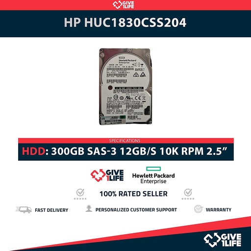[1750] HP HUC1830CSS204 300GB HDD 2.5" SAS-3 12GB/S 10.5K 128MB