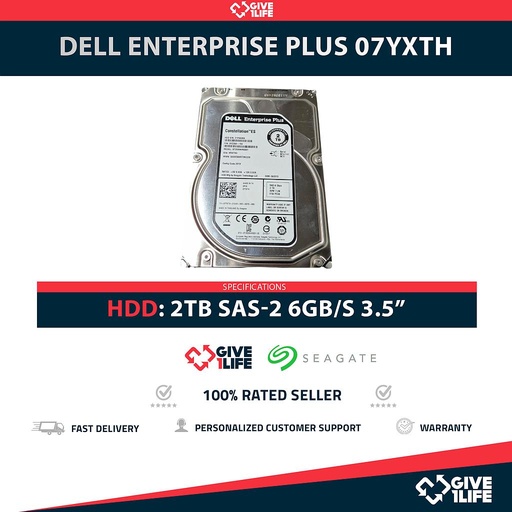 [1768] DELL ENTERPRISE PLUS 07YXTH 2TB HDD 3.5" SAS-2 6GB/S 7.2K 64MB
