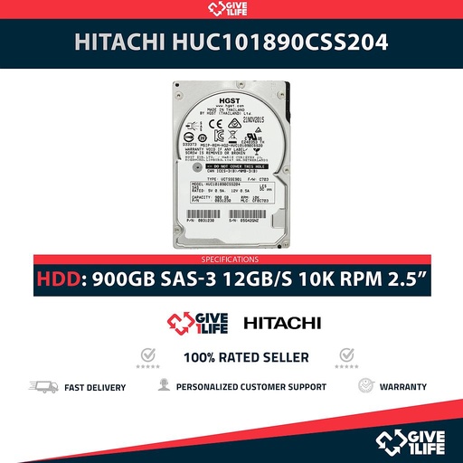[1774] HITACHI HUC101890CSS204 900GB HDD 2.5" SAS-3 12GB/S 10K 128MB