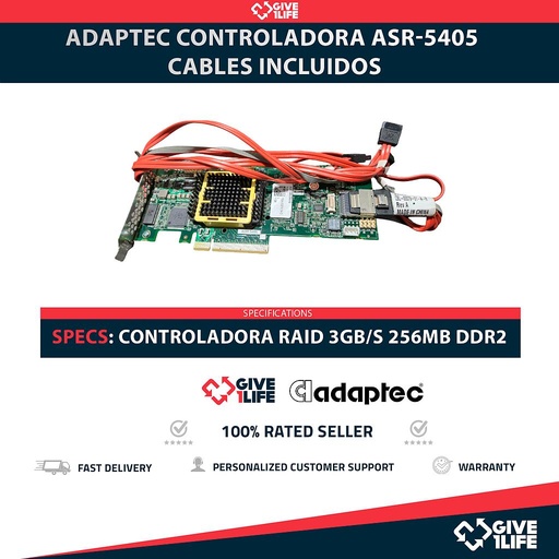 [1783] ADAPTEC CONTROLADORA ASR-5405 SATA 3GB/S PCIe 1.0 CABLES INCLUIDOS