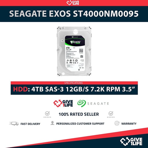 [1785] SEAGATE EXOS ST4000NM0095 4TB HDD 3.5" 4KN SAS-3 12GB/S 7.200 RPM 128MB CACHÉ