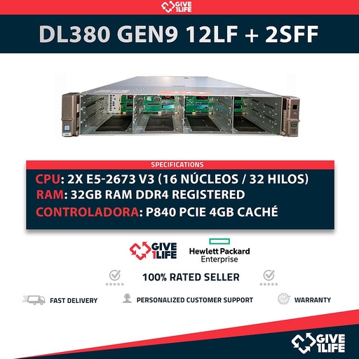[1799] HP Proliant DL380 Gen9 12LFF + 2SFF 2x E5-2673 V3 (16 Núcleos / 32 Hilos) 32GB RAM P840 PCIe 2x PSU 1400W