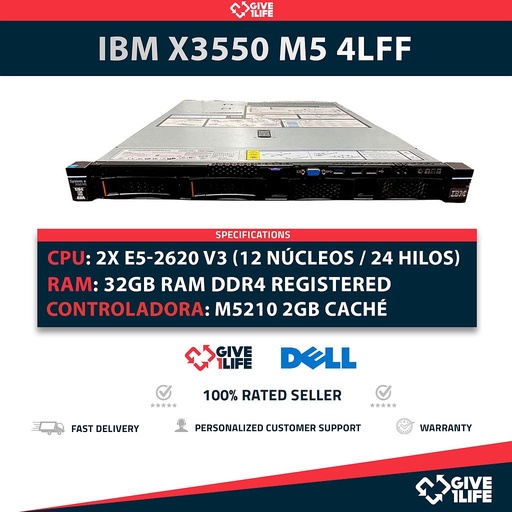 [1876] Servidor Rack IBM X3550 M5 4LFF 2xE5-2620V3 + 32GB DDR4 + M5210