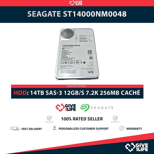 [1850] SEAGATE ST14000NM0048 14TB HDD SAS-3 12GB/S 7.200 RPM 256MB CACHE 3.5"