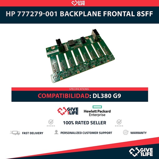 [1896] HP 777279-001 Backplane Frontal 8SFF 8 Bahías de 2.5" para HPE ProLiant DL380 G9 / ML350 G9 / DL180 G9 / DL560 G9