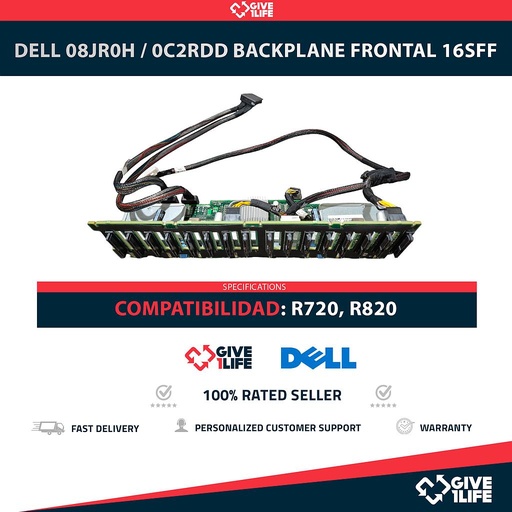 [1908] DELL 08JR0H / 0C2RDD / 08X25D Backplane Frontal 16SFF 16 Bahías de 2.5" para R720 y  R820