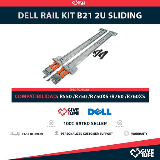 [1910] DELL RAIL KIT B21 2U SLIDING PARA R550 /R750 /R750xs /R760 /R760xs PN: DR8H4