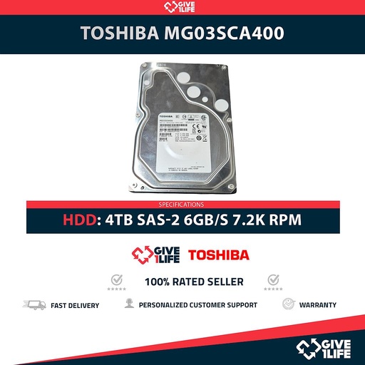 [1926] TOSHIBA MG03SCA400 4TB HDD 3.5" SAS-2 6GB/S 7.2K RPM