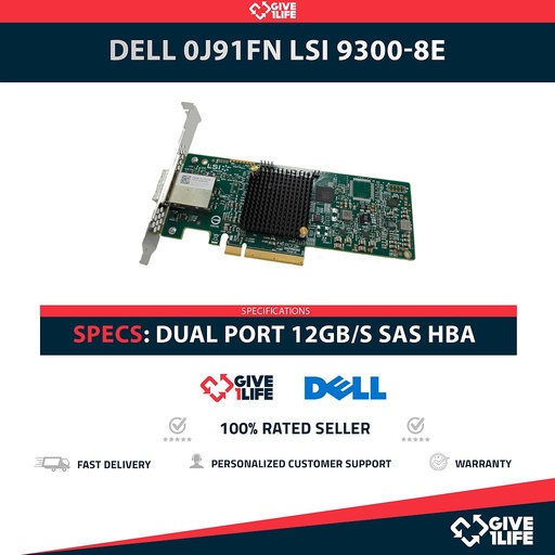 [1930] DELL 0J91FN LSI 9300-8e DUAL PORT 12GB/S SAS HBA PCIE PERFIL ALTO + PERFIL BAJO