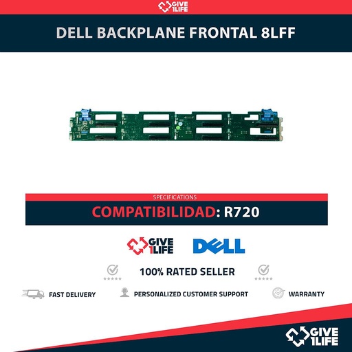 [1935] DELL 0RVVMP / 0Y4HYG Backplane Frontal 8LFF 8 Bahías de 3.5" para R720