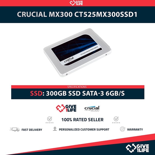 [1978] CRUCIAL MX300 CT525MX300SSD1 300GB SSD SATA-3 6GB/S 2.5"