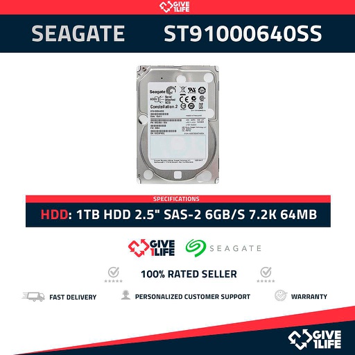 [846] SEAGATE ST91000640SS 1TB HDD 2.5" SAS-2 6GB/S 7.2K 64MB
