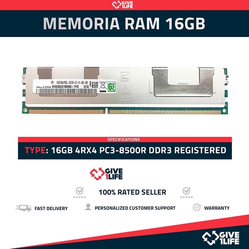 [1741] 16GB 4Rx4 PC3-8500R DDR3 RAM REGISTRADA ESPECIAL PARA SERVIDOR
