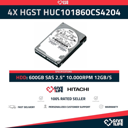 [919x4] HITACHI 4X HUC101860CS4204 600GB HDD 2.5" SAS-3 12GB/S 10K 128MB - SERVIDOR