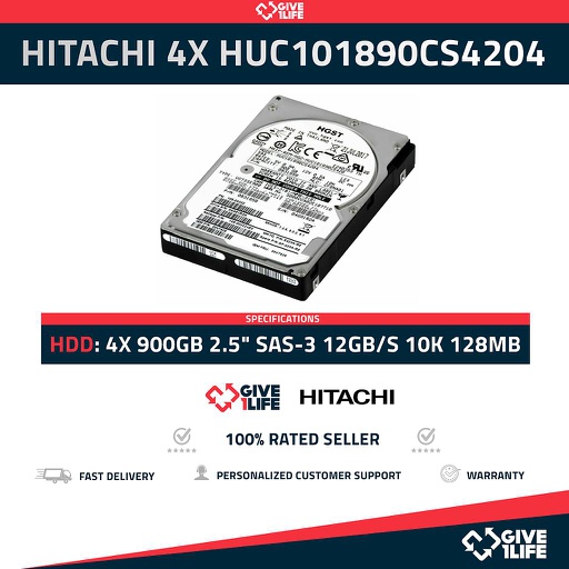 [aa07bd0a5fc1] HITACHI 4X HUC101890CS4204 900GB HDD 2.5" SAS-3 12GB/S 10K 128MB