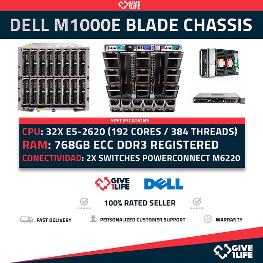 [329] DELL M1000e Blade + 16 x M620 768GB RAM 192Cores/384Threads + 2X M6220