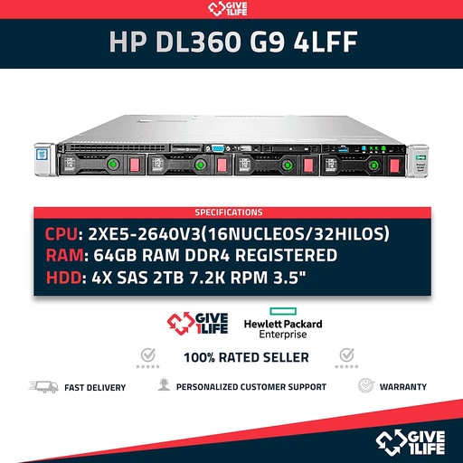 [119] Servidor Rack HP DL360 G9 4LFF 2x E5-2640v3 +64GB RAM +P440AR +2PSU - HSTNS-2146