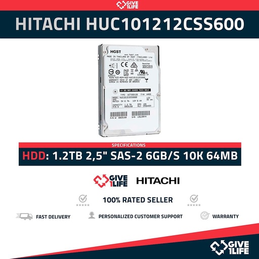 [835] HITACHI HUC101212CSS600 1.2TB HDD 2.5" SAS-2 6GB/S 10K 64MB