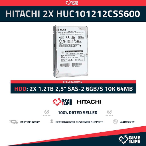[835x2] HITACHI 2X HUC101212CSS600 1.2TB HDD 2,5" SAS-2 6GB/S 10K 64MB