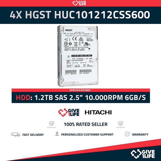 [835x4] HITACHI 4X HUC101212CSS600 1.2TB HDD 2,5" SAS-2 6GB/S 10K 64MB