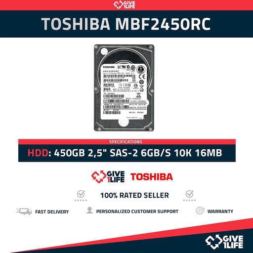 [825] TOSHIBA MBF2450RC 450GB HDD 2,5" SAS-2 6GB/S 10K 16MB - SERVIDOR DELL / HP / IBM