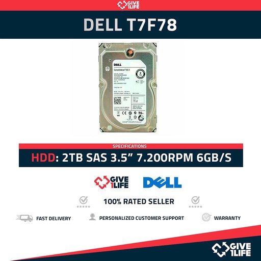 [1261] DELL ST2000NM0023 2TB HDD 3.5" SAS-2 6GB/S 7.200 RPM 128MB CACHÉ - T7F78