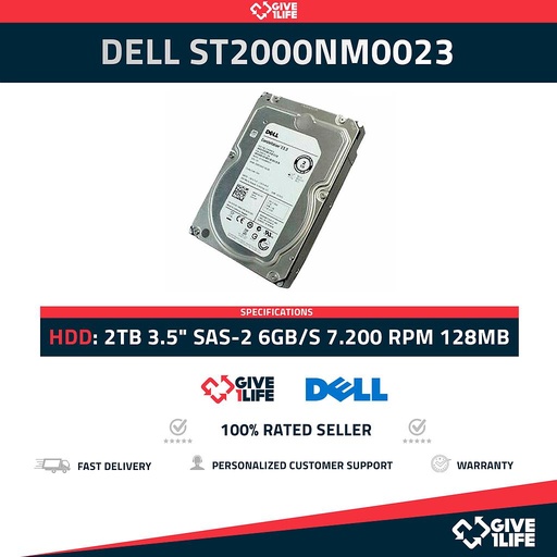 [1450] DELL ST2000NM0023 2TB HDD 3.5" SAS-2 6GB/S 7.200 RPM 128MB CACHÉ - 1P7DP