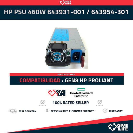 [f9e98ef07aa4] HP 460W PLATINUM FUENTE DE ALIMENTACION PARA G8 – P/N:643931-001 – 643954-301