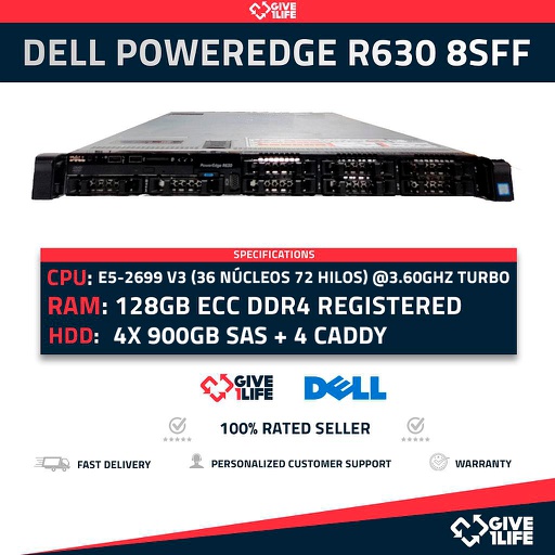 [1002] Dell PowerEdge R630 8SFF 2x E5-2650 v4 + 128GB DDR4 + 4x900GB HDD