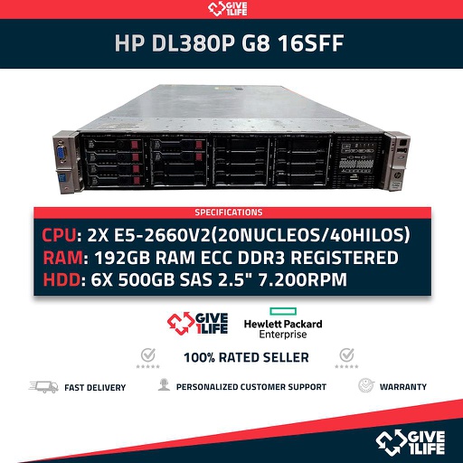 [118] Servidor Rack HP DL380P G8 16SFF 2xE5-2660v2 +192GB RAM +P420 +2PSU HSTNS-5163