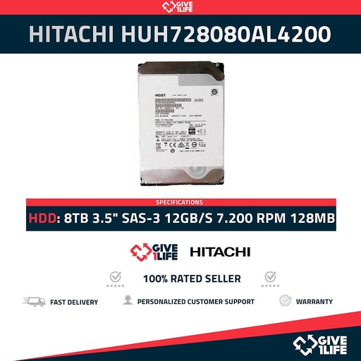 [890] HITACHI HUH728080AL4200 8TB Formato Avanzado 4KN HDD 3.5" SAS-3 12GB/S 7.200 RPM 128MB CACHÉ 4KN