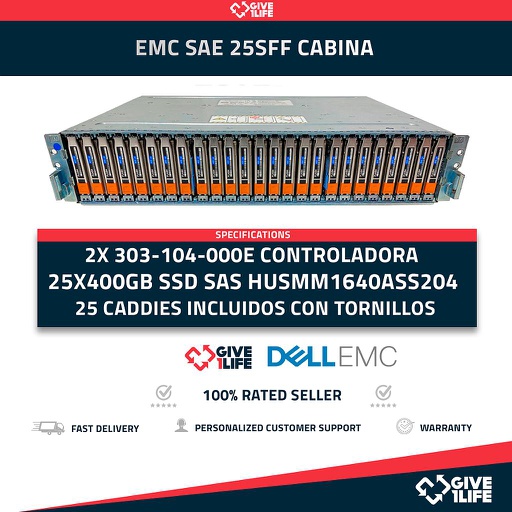 [111] EMC SAE 25SFF CABINA 25x 400GB SSD SAS +2x 303-104-000E MODULO