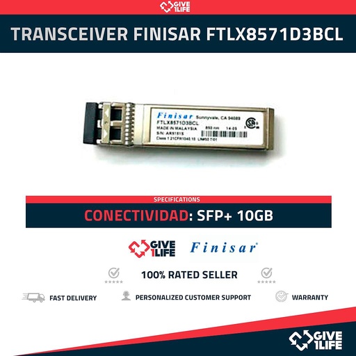 [1650] FINISAR FTLX8571D3BCL 10GB ETHERNET MM SFP+ 850NM TRANSCEIVER
