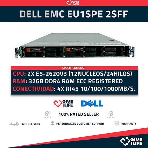 [7de982dde32c] Servidor Rack DELL EMC EU1SPE 2SFF 2x E5-2620v3+32GB DDR4+ FC + SFP+ 900-541-044